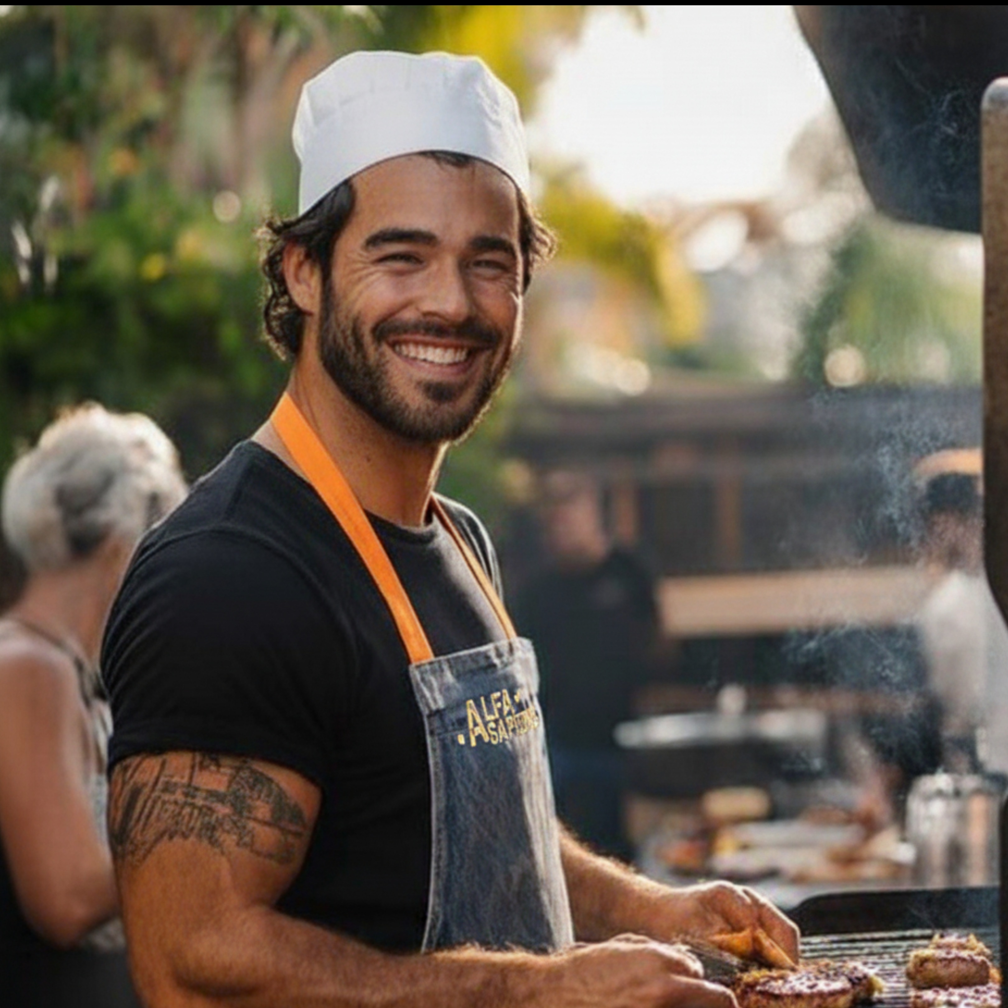 Delantal Alfa Sapiens - modelo en parrilla